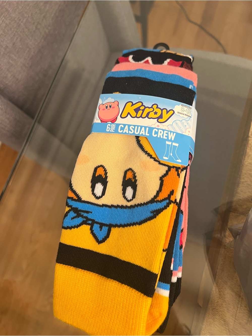 6 pairs Kirby Casual Crew Socks - Yellow Blue Pink Black